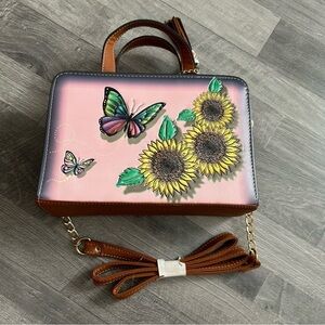 Arte Mexico Butterfly Sunflower Crossbody Purse Bag